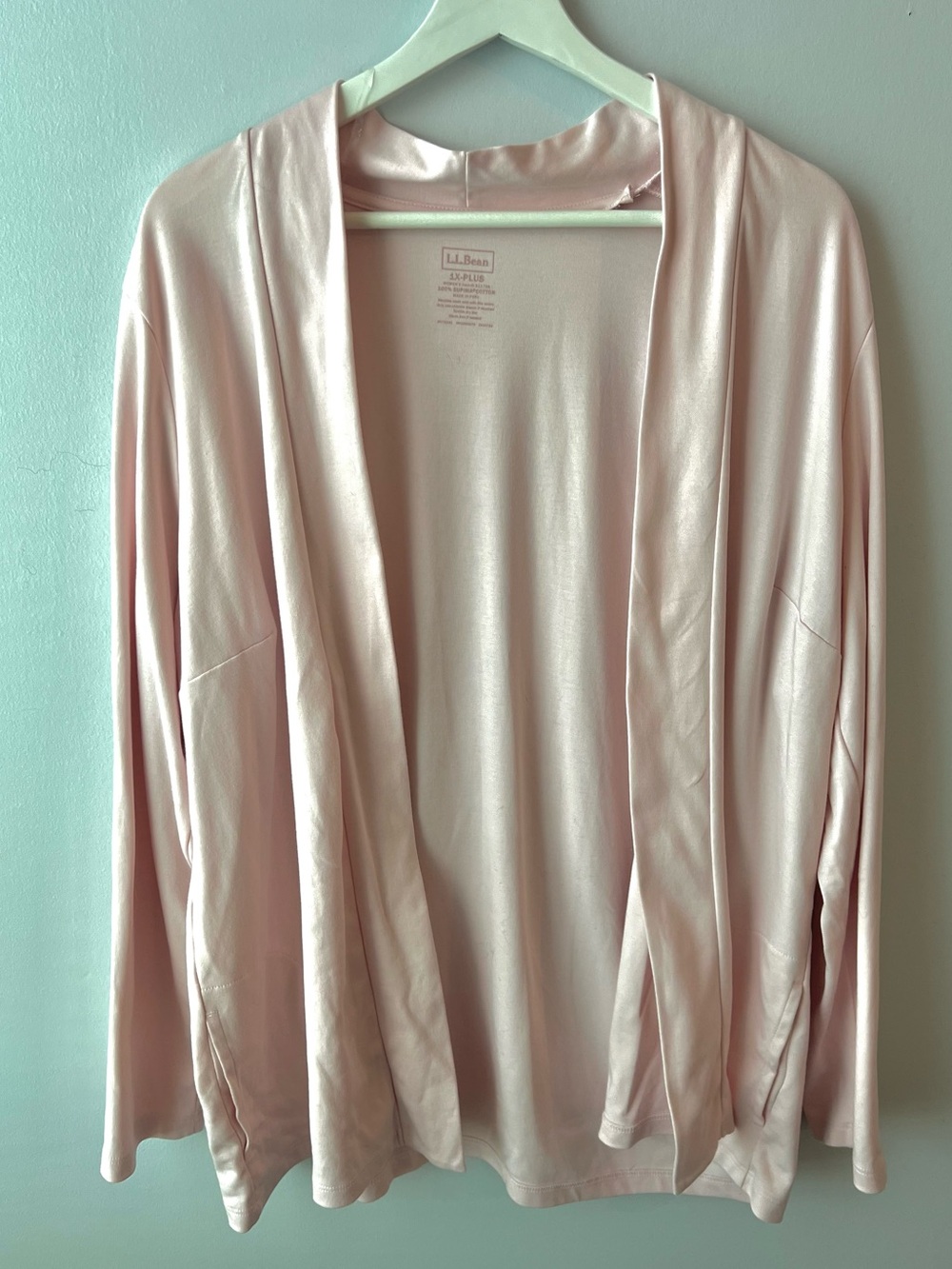 L.L. Bean Women's Open-Front Pink Cardigan long sleeve 100 percent cotton